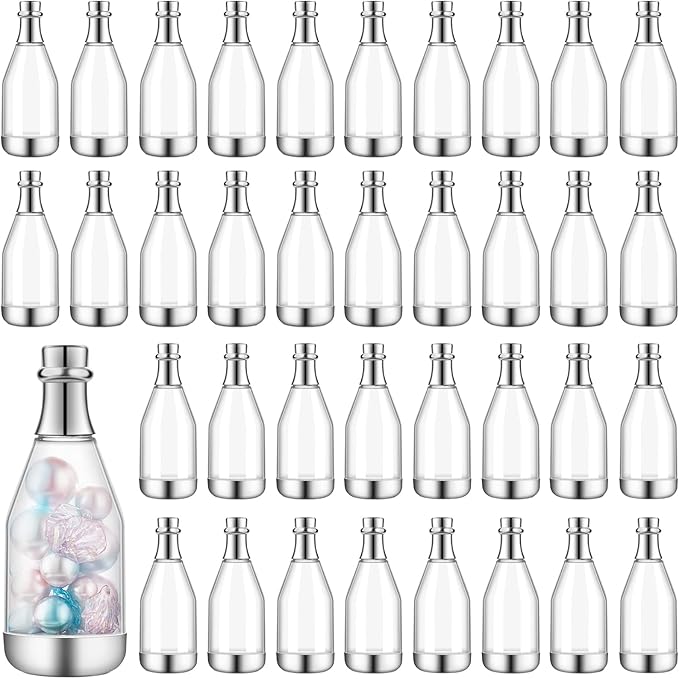 Cunhill 54 Pieces Champagne Candy Bottles Bridal Shower Favors Mini Bottle for Baby Shower Bulk Small Plastic Wine Alcohol Containers for Wedding Birthday Party(Silver)