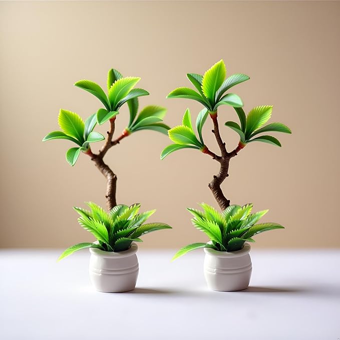 2 Pieces Dollhouse Decoration Plant Pots Miniature Green Potted Bonsai Model Dollhouse Accessories Decor,1:12 Scale Doll House Miniature Plant Model, DIY Decoration Props Accessories