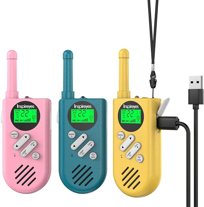 Inspireyes Walkie Talkies for Kids Rechargeable,Toys for Boys and Girls Ages 3-12, 3 Pack Long Range 2-Way Radios, Birthday Gifts,Christmas Stockings, Outdoor Play, Family Games, Hiking Camping Gear