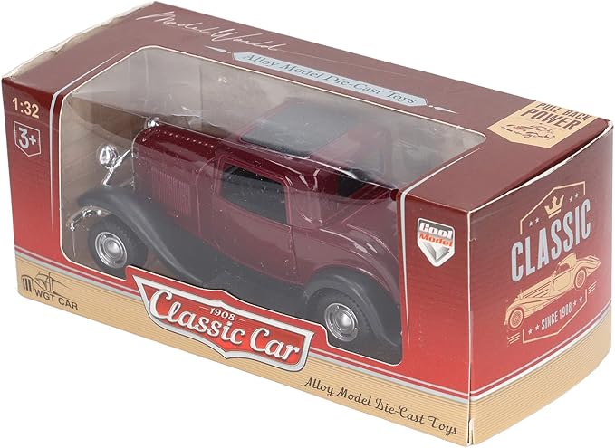 Classic Vintage Alloy Car Model Opened Doors Retro Antique Pullback Toy 1:32 for Playtime Education (Burgundy)