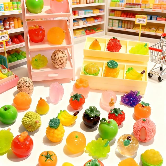 50 PCS Mini Glow-in-The-Dark Resin Fruit Blind Bag Set, Tiny Fruit Blind Bags for Dollhouse Decor, Realistic Mini Fruits, Miniature Food for Doll House, Party Presents for Kid