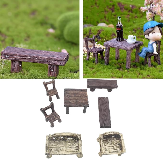 12 Pcs Miniature Table and Chairs Set Vintage Micro Landscape Decoration Garden Furniture Ornaments for DIY Craft Fairy Garden Accessories