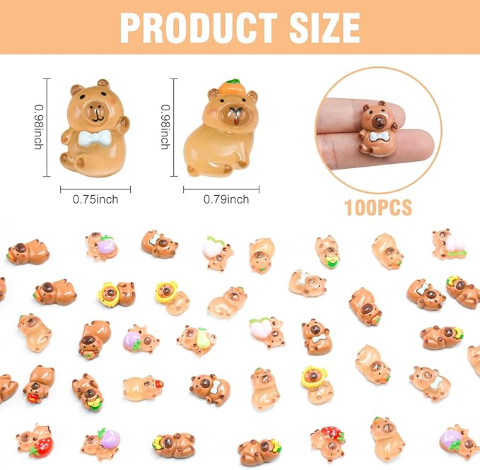 100 Pieces Mini Fruit Capybara for Dollhouse Miniatures Resin Animals for Crafts Mini Capybara for Fairy Garden Micro Landscaping Decoration