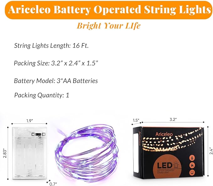 Ariceleo Led Fairy Lights Battery Operated, 1 Pack Mini Battery Powered Copper Wire Starry Fairy Lights for Bedroom, Christmas, Parties, Wedding, Centerpiece, Decoration (5m/16ft Blue)