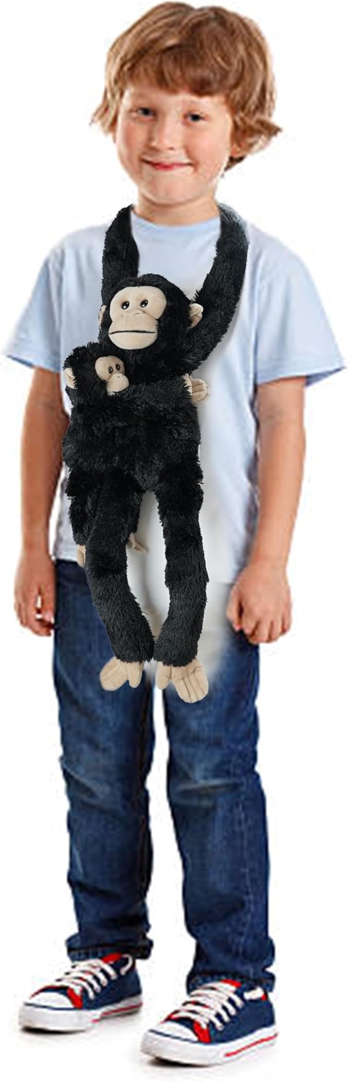2pcs Chimpanzee Hanging Stuffed Animal Mother with Baby Hangs Plush Toys, Hooks and Stuffed Animals with Rings for Kids, Gifts for Boys and Girls（Black）