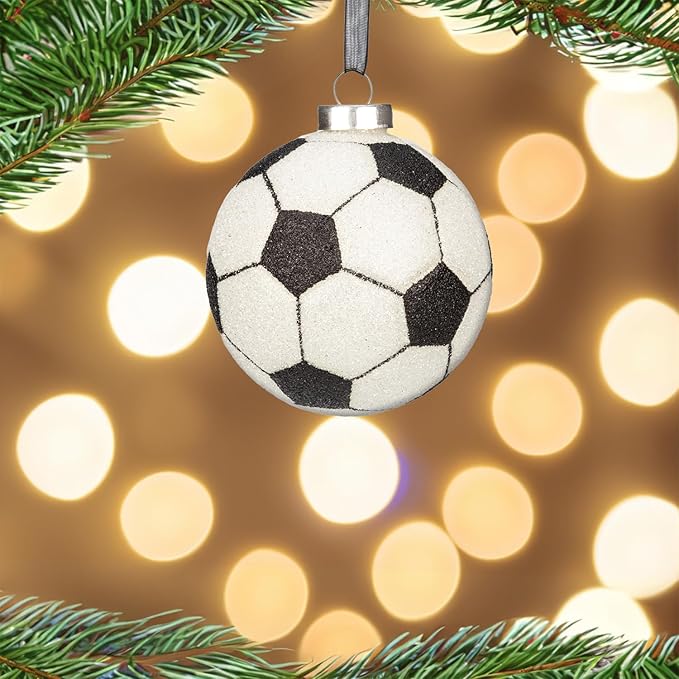 Every Day is Christmas Glass Blown Ornaments Cute Hand Made Figurines Tree Decoration, Set of 2 Soccer Ball