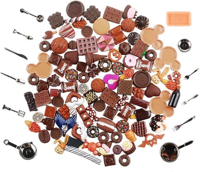 NWFashion 112PCS Miniature Decor Dessert Pastry Toy Food Cake Topper Scrapbooking Shoe Decoration Charms (Chocolate)