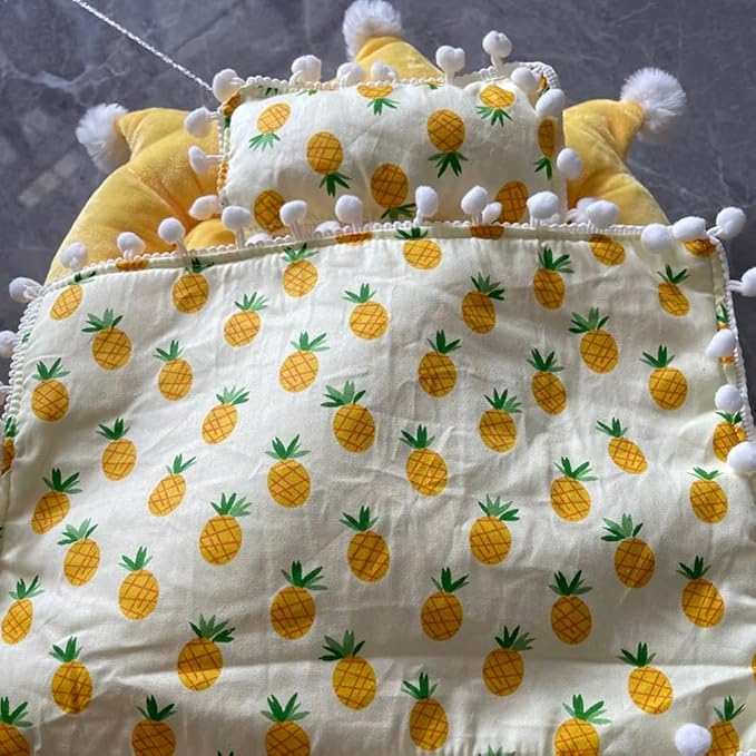 Mini Bed for Labubu Sofa, Doll House Furniture for Labubu Bedroom, Cute Doll Bed with Pillow and Blanket for 17cm Doll, Dollhouse Accessories for Labubu Decor or Collectors (Pineapple)