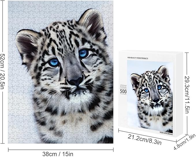 Jigsaw Puzzles for Adults 500 Piece - Cute Snow Leopard Wooden Puzzle,Funny Puzzles，Unique Gifts for Wall Art，Family Puzzle，Educational Games，Challenge Puzzles