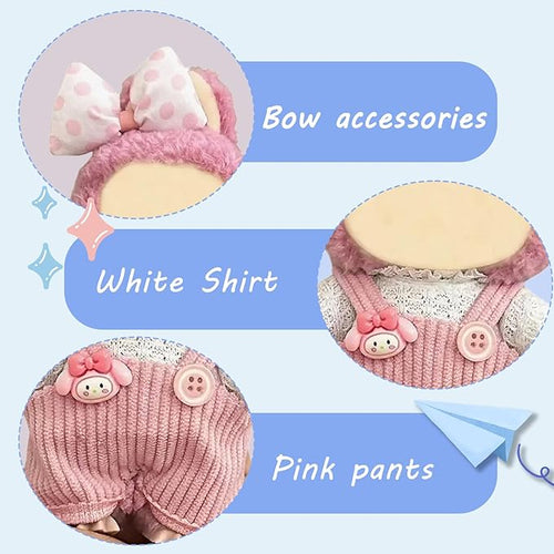 17cm Doll Clothes(NO Doll), Cute Dolls Outfit Accessories with Hair Clip + Top + Suspenders Pants, Small Kawaii Clothes Set for Dolls(Style 8)