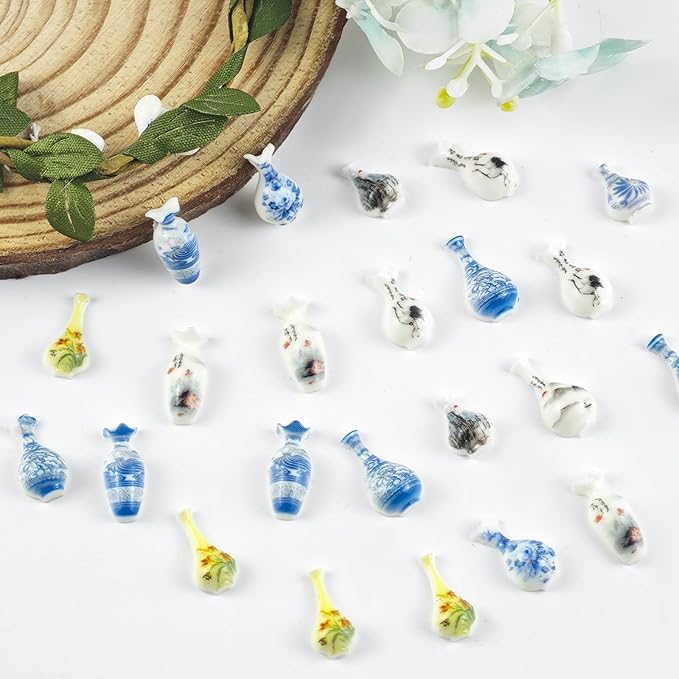 100 Pieces Tiny Vase for Dollhouse Miniatures Resin Things for Crafts Mini Vase for Fairy Garden Micro Landscaping Decoration