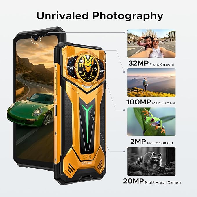 DOOGEE S200 Ultra Rugged Phone Unlocked, 5G Android 15 with 1.32" Secondary Display, 48GB+1TB Storage, 11000mAh, 66W Fast Charge, AI Quad Camera 100MP+32MP, 6.72" Rugged Smartphone Dual SIM/NFC/OTG
