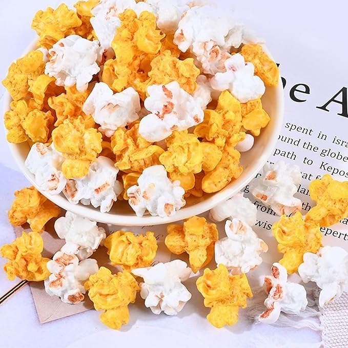 100 Pcs Miniature Fake Popcorn, Eight Styles Artificial Resin Popcorn Models for DIY Crafts, Dollhouse Decor, Christmas Ornaments, Party Props, Earring Making, Mixed Colors