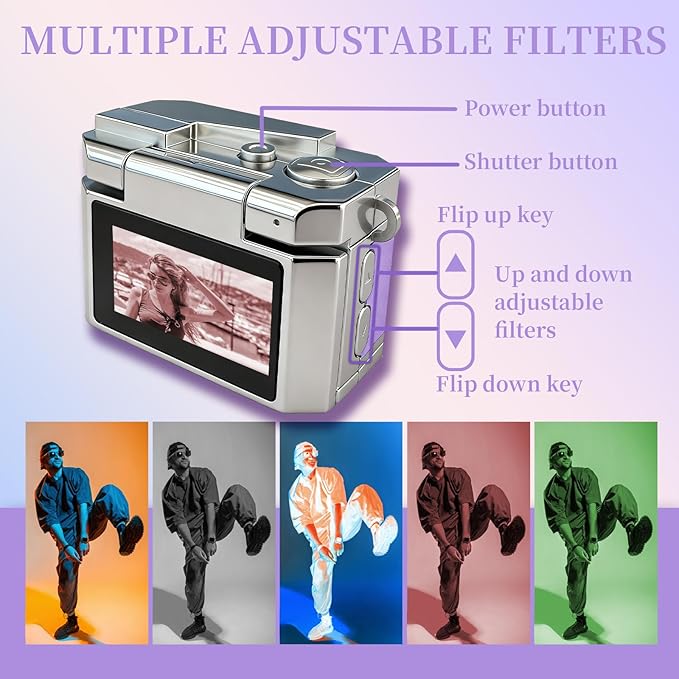 ‌Mini Keychain Digital Camera Purple - HD Mini Digital Camera with 0.96" Flip Screen & 32GB Card,Funny Gifts for Friends,Valentines Day Gifts
