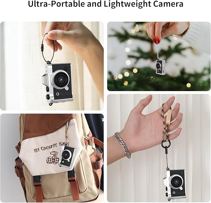 LENANE Mini Keychain Camera - 2K FHD Tiny Retro Digital Camera with 32GB Card, 1.47" Screen & OTG Adapter, Vintage Compact Micro Pocket Camera for Kids,Travel,Party (Black)