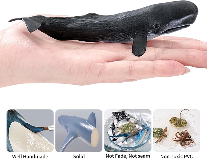 8PCS Whale Figurines Toys for Toddlers, Realistic Ocean Animals Figures Sea Creatures Toys for Kids Includes Beluga Orca Blue Whale, Birthday Party Favors & Gifts for Boy Girl