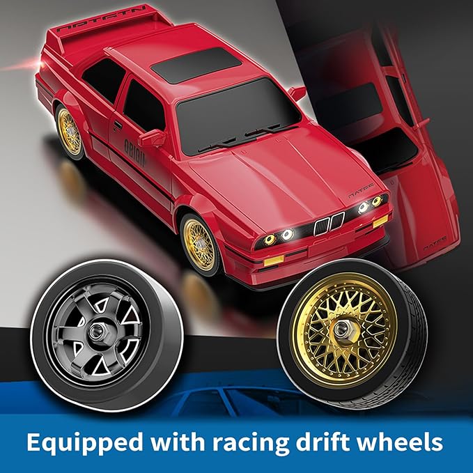 1:16 Scale RC Drift Car, 30KM/H 4WD 2.4GHz Remote Control Cars with LED Light, Racing and 4 Drifting Wheels, 3 Rechargeable Batteries, Perfect Toy Gift for Teen Adults Red