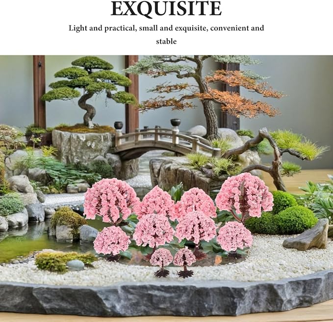 Yardwe Simulated Flower Tree with Base 2.76 Inch Miniature Plastic Tree for DIY Model Train Scenery Hobby Landscape Decoration Dollhouse Accessory