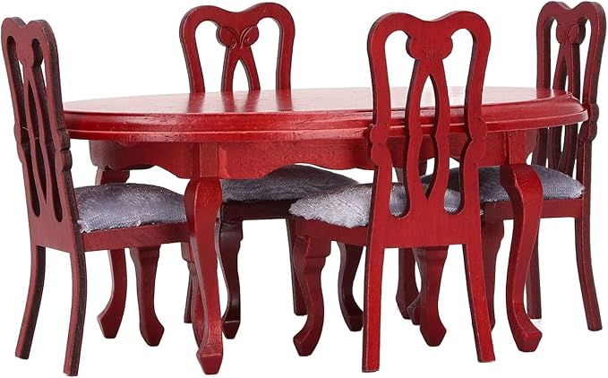 Dollhouse Dining Table Set, 1:12 Scale Dollhouse Mini Furniture Exquisite Premium Wooden Table and Chairs Toysandgames Simulation Furniture