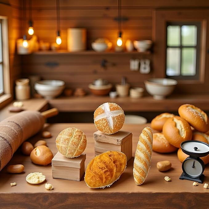8Pcs 1/12 Miniature Bread Dollhouse Decoration Accessories,4 Different Types of Bread for Miniature Food Dollhouse,Resin Mix Bakery Bread Mini House Food Decoration Accessories