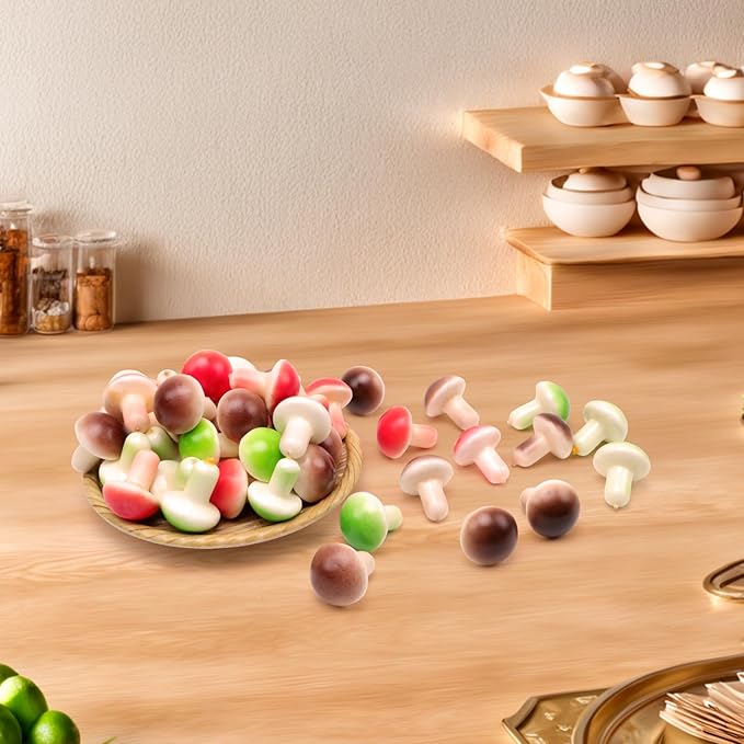 Gresorth 30pcs Mini Artificial Mushroom Decoration Fake Vegetable Ornament Lifelike Faux Fruit Model for Home Kitchen Party