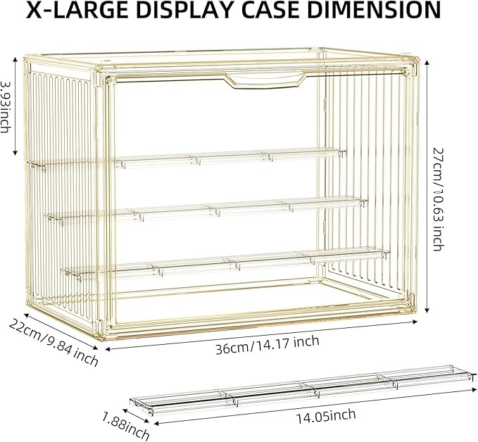 Clear Yellow Acrylic Figure Display Case for Collectibles 4 Layer Hobby Figurine Display Shelf Cases Stackable Display Boxes with Shelves for Pop Mart, Action Figures, Model, 2 Pack