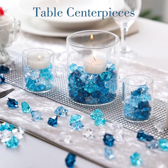 DomeStar 150PCS Aquarium Rocks, Blue Stones for Vases Christmas Vase Fillers, Fish Tank Rocks Aquarium Tank Decor Winter Table Scatter Decoration