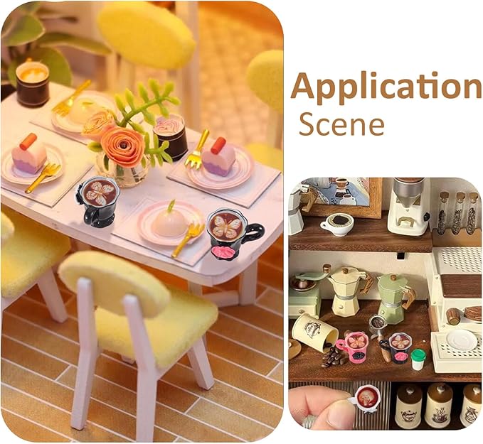 16Pcs Resin Mini Coffee Cups Miniature Things Kitchen Set Drink Food Rose Coffee Mug Butterfly Latte Art Tableware Dollhouse Ornaments for Desktop Decorations Crafts 25x21x20mm