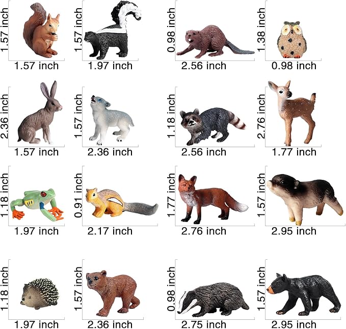 16 PCS Forest Animals Figures, Woodland Creatures Figurines, Miniature Toys Cake/Cupcake Topper Birthday Gift for Kids, Woodland Baby Shower Decorations
