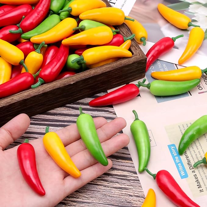 Gresorth 60pcs Artificial MINI Pepper Chili Fake Vegetable Decoration Home Kitchen Party Christmas