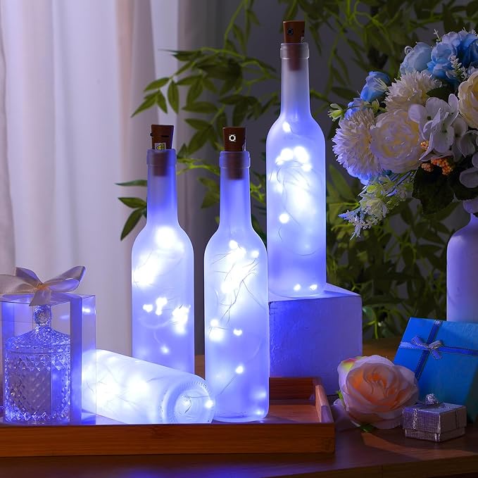 Rtteri 12 Sets Small Empty Wine Bottles with Cork Lights Centerpiece and 30 LED Battery Operated Cork Lights for Birthday Wedding Party Decoration(375 ml,Frosted Bottle)