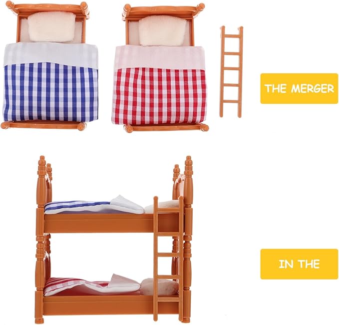 Miniature Dollhouse Bed Miniature Bunk Beds for Dollhouse, Bunk Beds Set 1 12 Scale, Doll House Furniture of Bunk Bed with Ladder, Furniture Decor