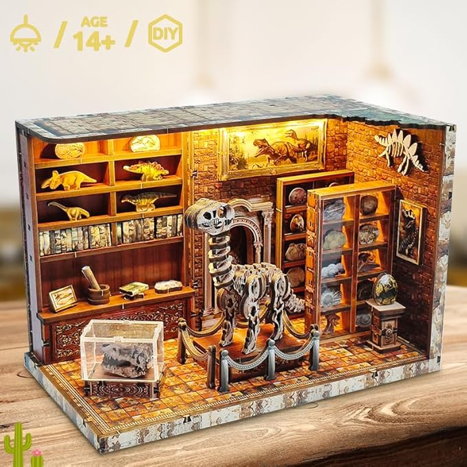 DIY Miniature Dollhouse Kit, Tiny House Kits with Furnitures, Mini House Making Kit to Build for Adults, Hobby Craft Gift for Christmas Day, Dinosaur Museum