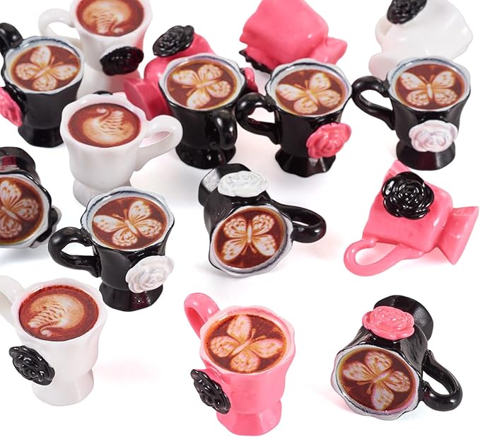 Cheriswelry 16Pcs Mini Resin Coffee Cups Imitation Food Coffee Drink Miniature Ornament Dollhouse Kitchen Tableware Display Accessories 25x11mm for Desktop Home Party Decor