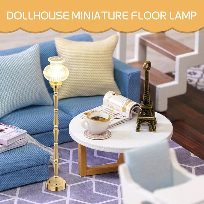 TOYANDONA Miniature Dollhouse Lamp - 1/12 Scale Doll House Floor Lamp Miniature Dollhouse Lights Led Battery Operated for Doll House Decoration Accessories