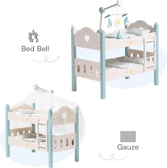 ROBOTIME Baby Doll Bunk Beds, Wooden Doll Cribs for 18 inch Dolls Furniture, Stackable Doll Bed Fits American Girl Doll (Blue, 2 Pcs Beds)