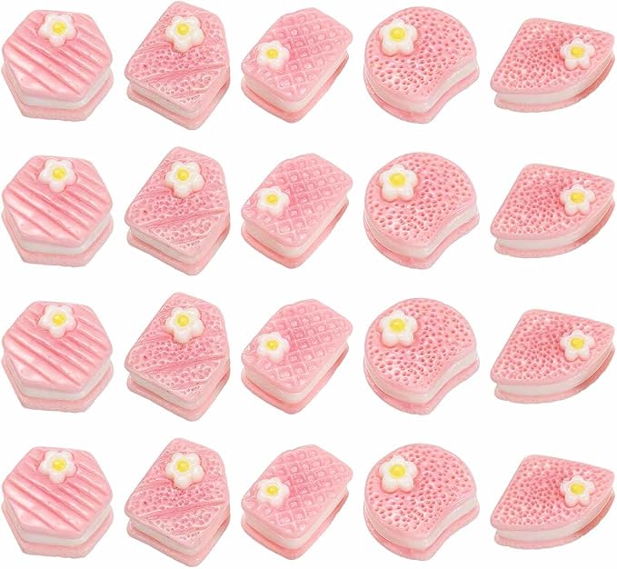 Dollhouse Miniature Food, Cute Mixed Cherry Blossoms Cookies Figures Toys Mini Resin Foods Trinkets for Pretend Play Kitchen Cooking Game & Doll House Decor (Pink, 20pcs)