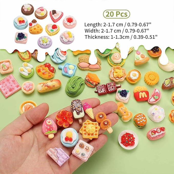 Dollhouse Miniature Food, Cute Mixed Flower Fruit Cake Figures Toys Mini Resin Foods Trinkets for Pretend Play Kitchen Cooking Game & Doll House Decor (Mixing Colors, 20pcs)
