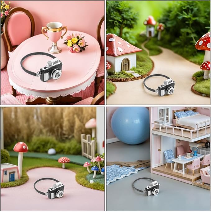HEANUJJ 5pcs Miniature Dollhouse Camera Prop - Vintage Style Camera Model for Diorama DIY Microlandscape Home Decor Photography Props - Dollhouse Accessories