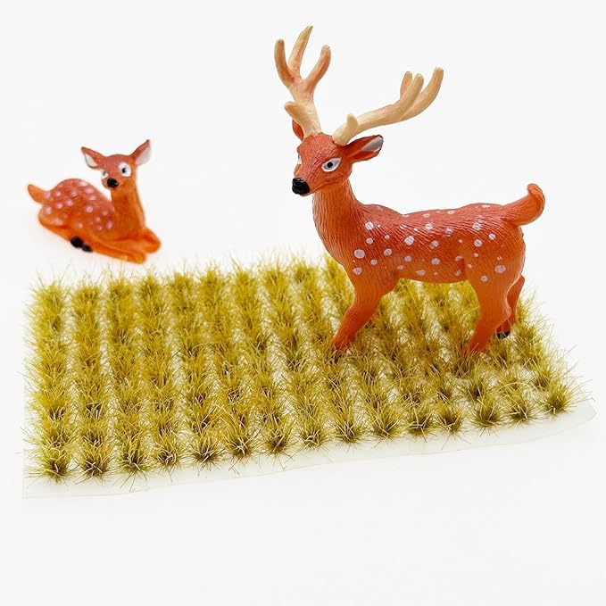 Woohome 120 PCS Bushy Tufts Static Grass Tuft Model Grass Tuft for DIY Miniature Train Landscape Terrain Railway Scenery Decorations, Yellow