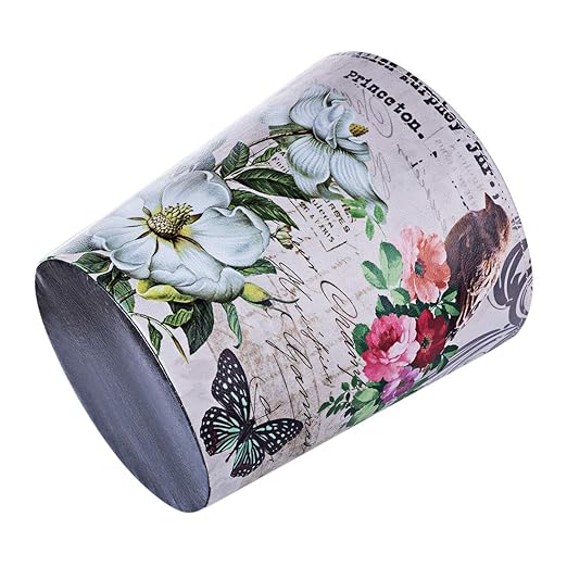 Scakbyer 10L/2.64 Gallon Trash Can, Decorative Waste Basket, PU Leather Waste Paper Basket, Waterproof Garbage Can for Bathroom, Bedroom, Office, Kitchen and Living Room - Brown Bird