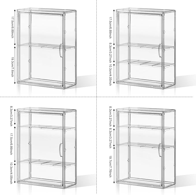 Clear 4 Tiers Acrylic Display Case for Figures Collectibles Wall Mounted Hobby Figurine Display Case with Shelves, Display Shelf Storage Box for Labubu Action Figures, Car Model, XXL, 2 Pack