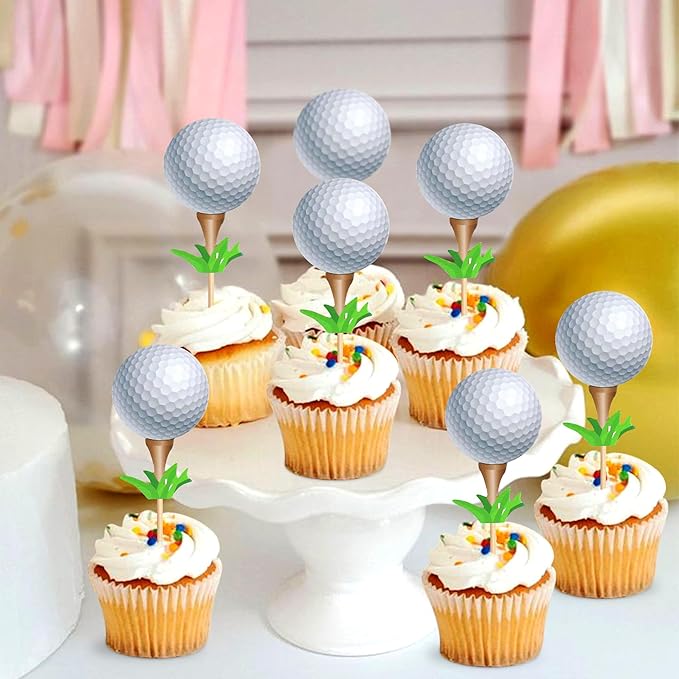 Ercadio 24 Pack Double Sided Golf Cupcake Toppers Sports Golf Ball Cupcake Picks Golf Birthday Cake Decorations Baby Shower Golf Sports Players Theme Birthday Party Cake Decorations