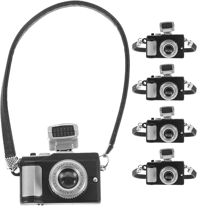 HEANUJJ 5pcs Miniature Dollhouse Camera Prop - Vintage Style Camera Model for Diorama DIY Microlandscape Home Decor Photography Props - Dollhouse Accessories