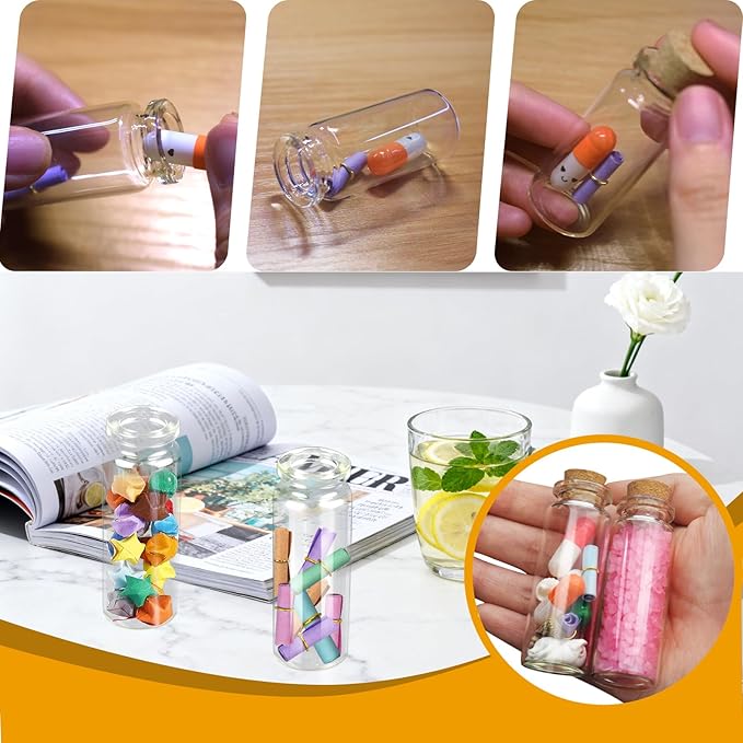 100Pcs 15ml Mini Glass Bottles with Cork Stoppers - Small Clear Vials for DIY Crafts, Wedding Favors, Halloween Decor, Wishing Spell Jars, Includes Funnel-(22 * 70 mm)