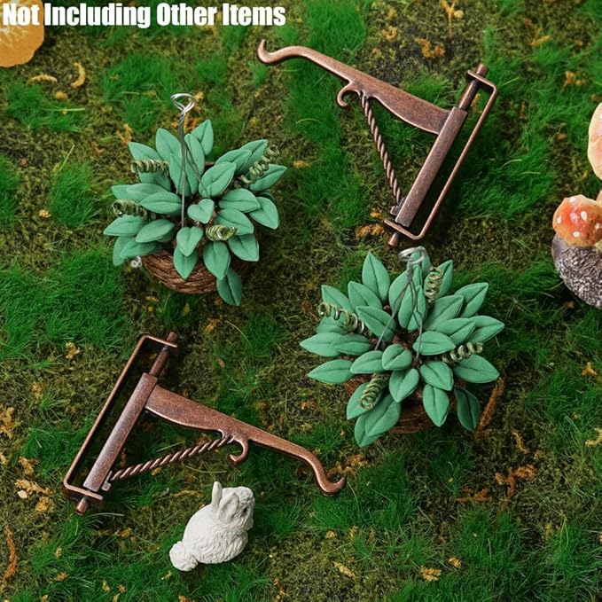 Odoria 1/12 Miniature Hanging Plants and Hook Hanger 2Pcs Mini Tiny Potted Plant Miniatures Dollhouse Decoration Accessories Doll House Accessory, Dark Green