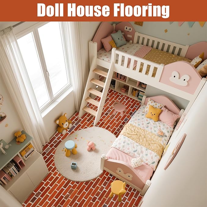 12 Pcs Dollhouse Wallpaper Miniature Dollhouse Accessories Peel and Stick Self Adhesive Miniature Wallpaper Flooring for DIY Doll House Mini Room Decoration Craft Projects 8.3" x 11.7" (Red Brick)