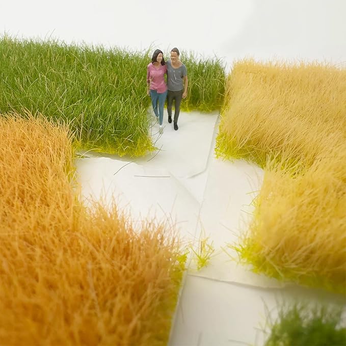 Woohome 2 PCS Model Grass Tufts Resin Static Scenery Model, Artificial Grass for Building Model, DIY Miniature Train Landscape Terrain Railway Scenery Decorations, Yellow