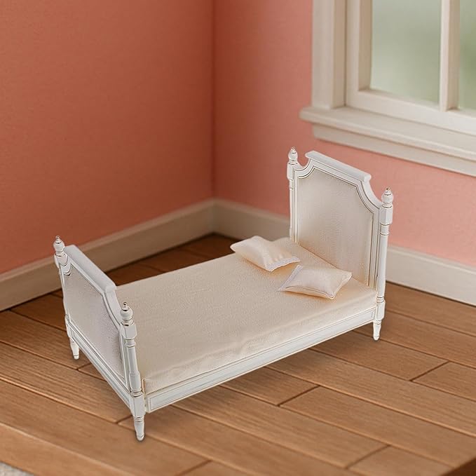 DYNWAVE 1/6 Scale Dollhouse Double Bed Dollhouse Decoration,Doll House Furnishing,Craft,Mini Bed Miniature Furniture for Diorama Room