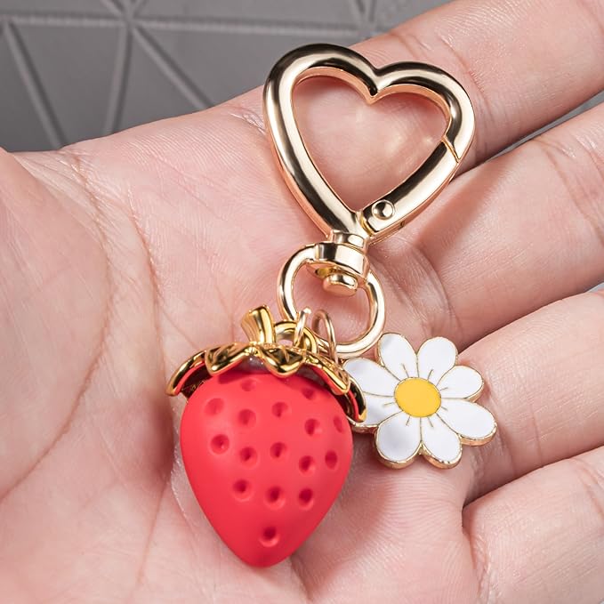 Wikavanli Cute Strawberry Keychain,Bag Charms,Kawaii Heart Flower Daisy Key chains Accessories Decor for Women Girls Purse